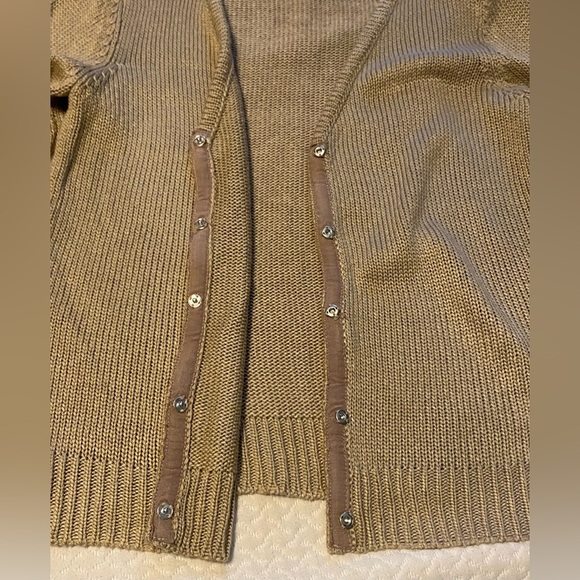 NY Collection Beige Button up Cardigan V-Neck Sweater, Small - Picture 3 of 8